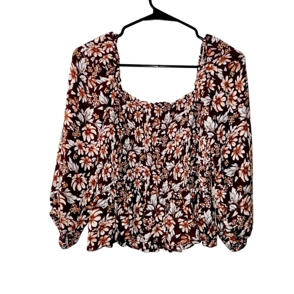American Eagle Square Neck Smocked Floral Blouse